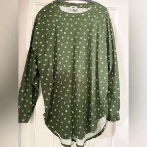Green Floral (Daisy Print) Ribbed Long Sleeve Shirt - size Snall